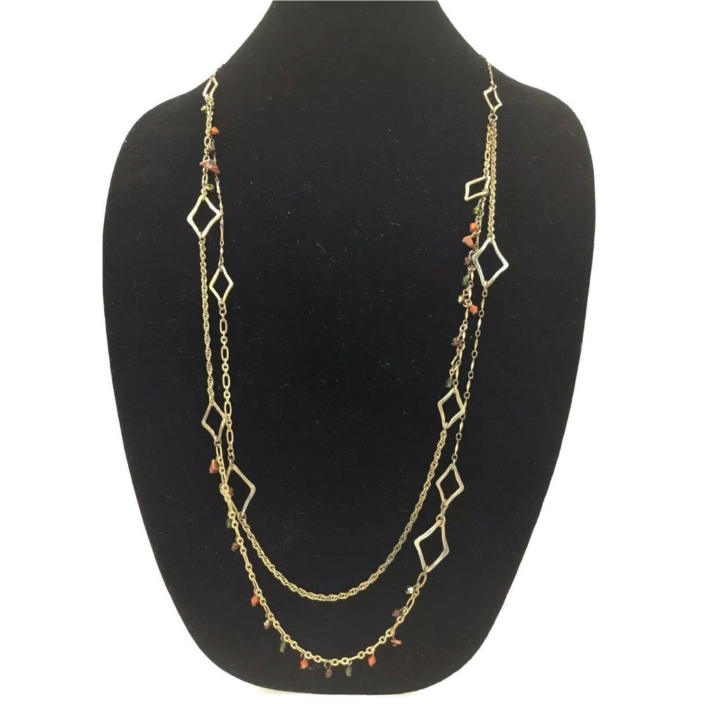 CHICO'S Gold Brass Tone DUEL STRAND 35” NECKLACE